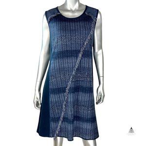 Curio Blue Mixed Media Denim Fringe Shift Sleeveless Dress XL